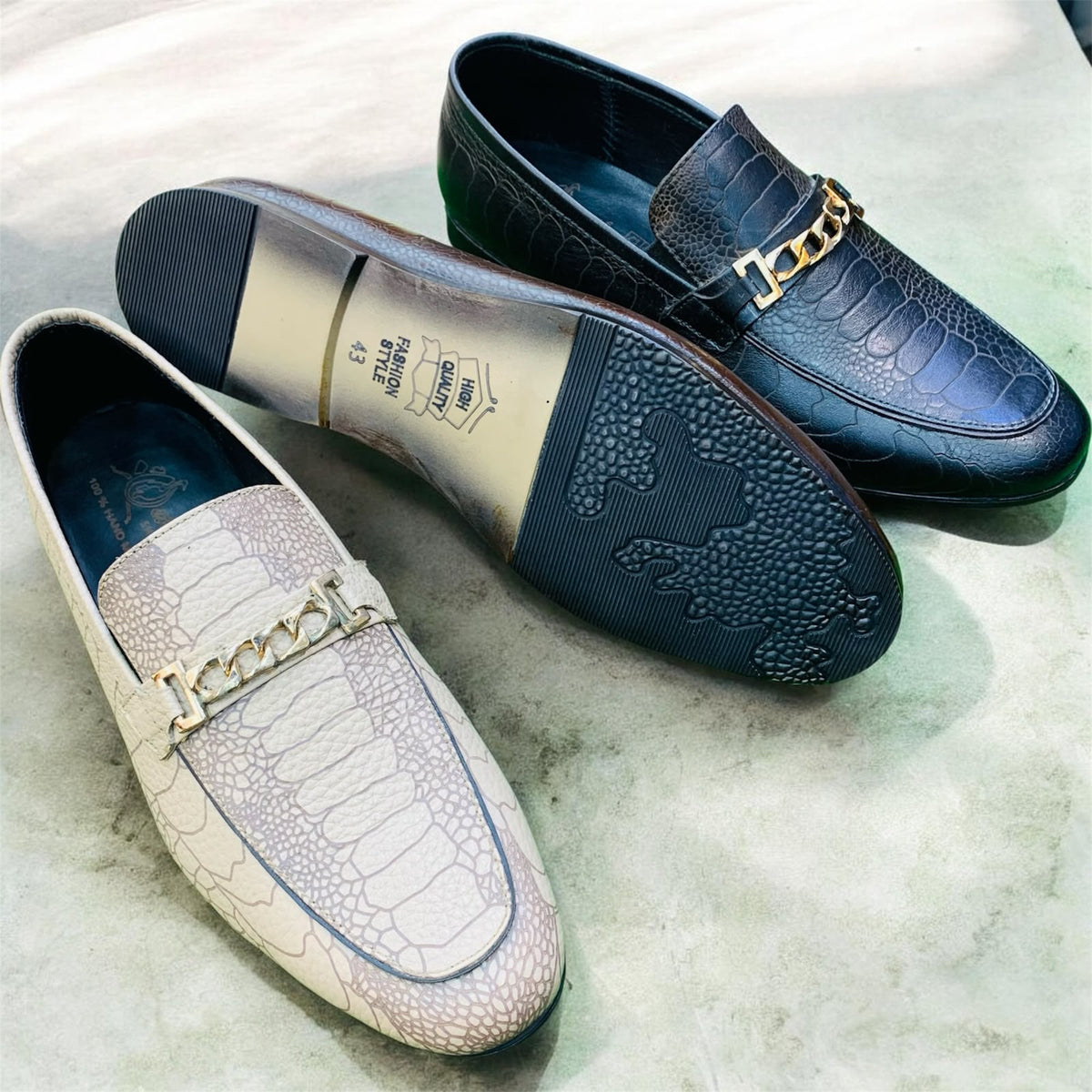 Royal Luxe Crocodile Pattern Chain Loafers