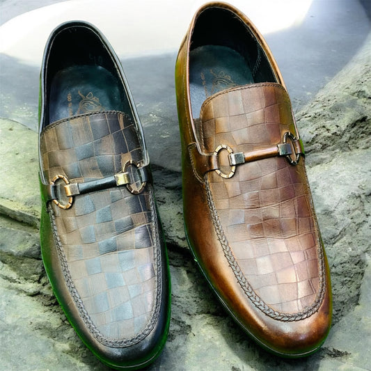 Royal Crest Checkered Buckle Loafers